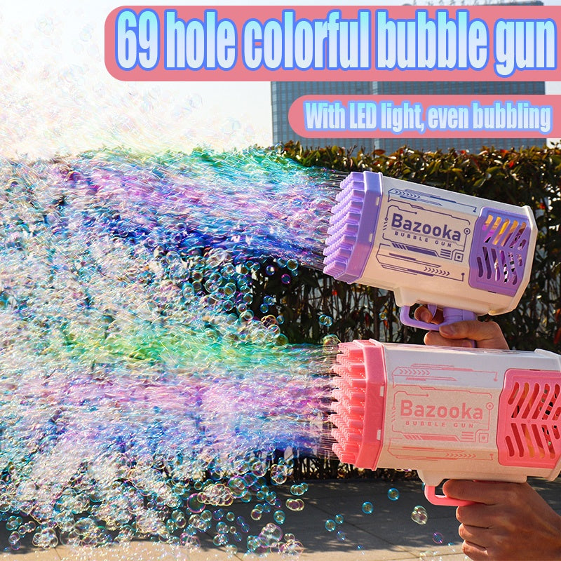 Rocket Bubble Gun – 69 Holes Automatic Blower with Lights
